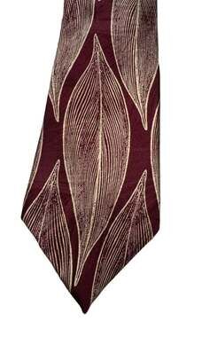 Guy Laroche Couture Burgundy and Gold Leaf Pattern 100% Silk Necktie